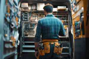 Handwerker vor Werkbank